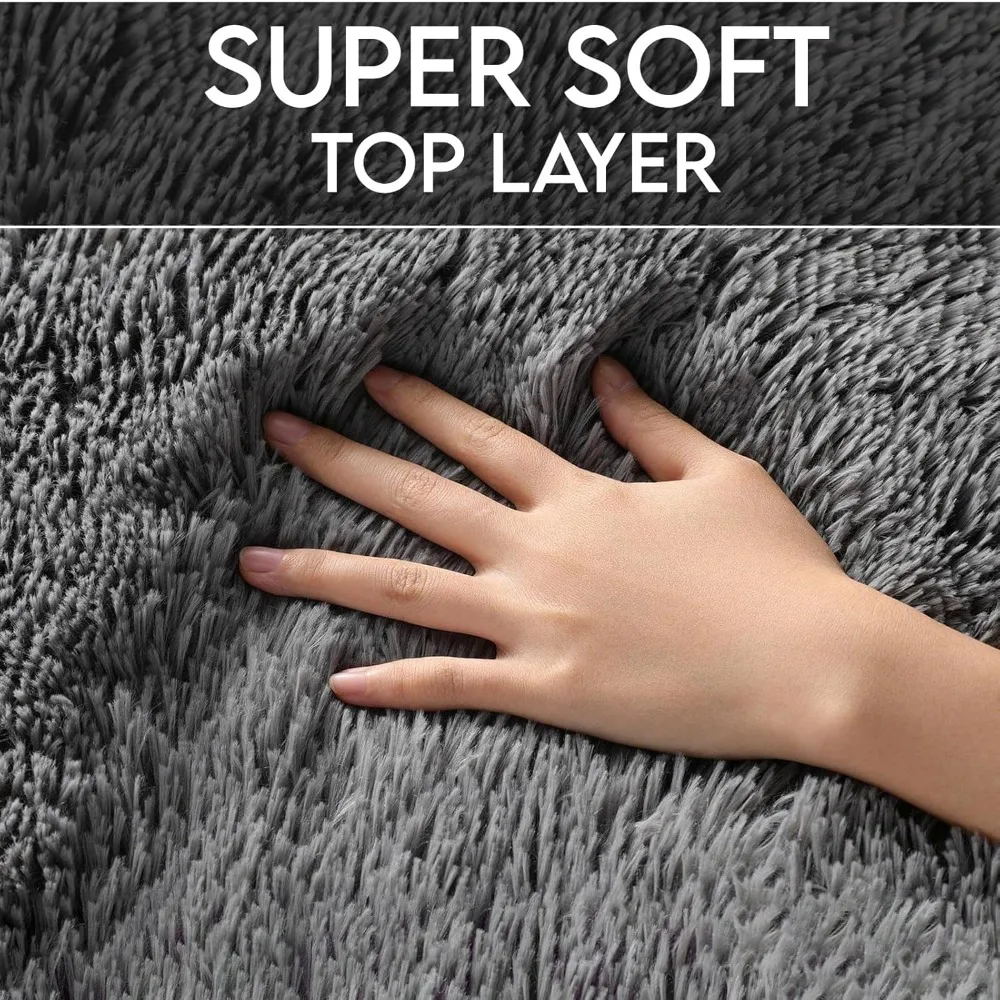 8x10 Area Rugs for Living Room, Large Shag Bedroom Carpet, Grey Big Indoor Thick Soft Nursery Rug, Gray Fluffy Carpets