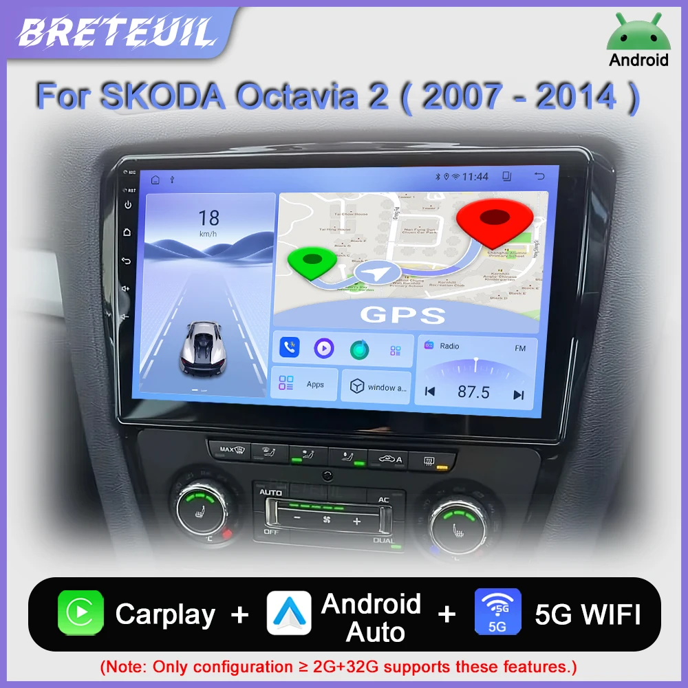 Para SKODA Octavia 2 A5 2007 2008 2009 2010 2011 2012 2013 2014 Rádio Automóvel Android Multimédia Video Player Navegação GPS Carplay Ecrã Táctil Sistema Automóvel Inteligente