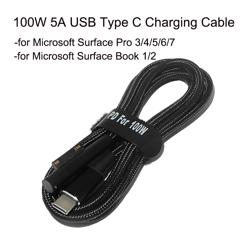 Cable USB tipo C de carga rápida, convertidor de 100W, 5A, para Microsoft Surface Pro 3, 4, 5, 6, 7