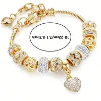 Love Heart Flower Glass Pendant Charm Bracelet Classic Pink White Crystal Stone Adjustable Bead Bracelet Silver Gold Color - Image 5