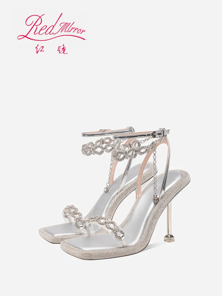 

2025 new fairy style exterior stunning thick soled silver rhinestone sandals with a slim heel and starry sky high heels