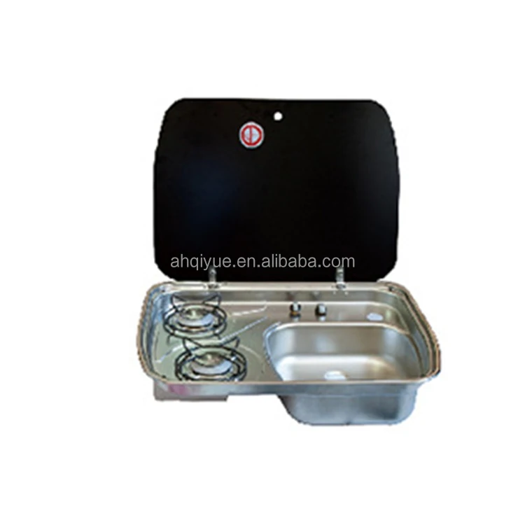 Gas Cooker Sink Integration Stainless Steel Sink With 2 Burner Gas Stove For Caravan Yacht