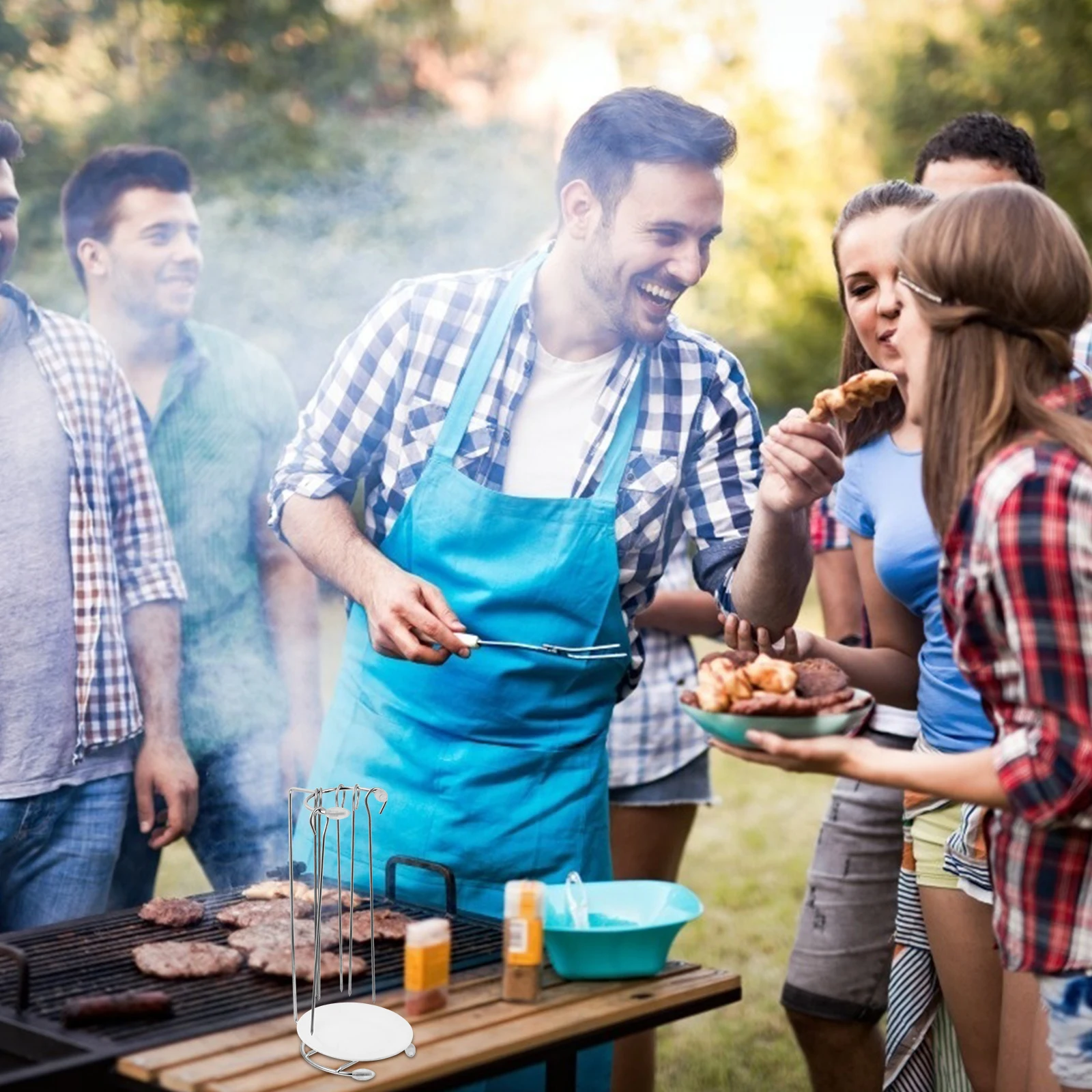 

1 set Kebab Rack BBQ Grill Barbecue Skewers Hanging Wire Kabob Stainless Steel Bbq Stand Portable Durable Practical Outdoor Food