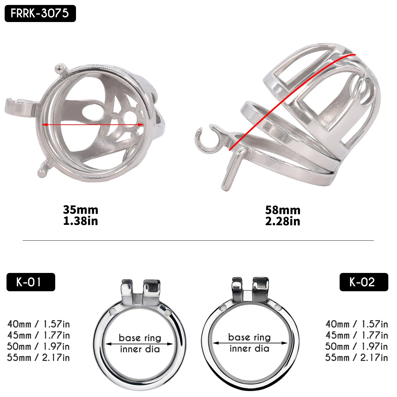 FRRK قيود القضيب المثيرة مجرى البول قفل خواتم الديك الفولاذ المقاوم للصدأ العفة قفص قوس القضيب الخصية القيود والعتاد العفة #2