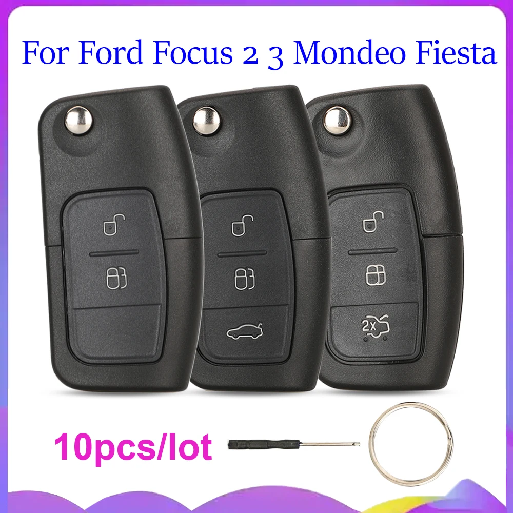 Jingyuqin New 10PCS/Lot Folding Remote Key Shell For Ford Focus 2 3 Mondeo Fiesta C-Max S-Max Galaxy 2/3 Buttons Case Fob Cover