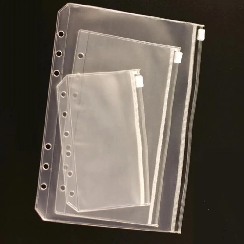 5Pcs A6 Binder File Holder Transparent A7 PVC Loose Leaf Budget Binder Zipper Pouch Filing Organizer Kids School Supplies