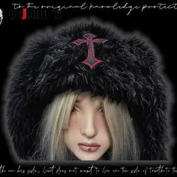 Dark Women Japanese Harajuku Y2K Girls Long Rabbit Ear Hat Gothic fluffy cross Winter Warm Bunny Ear Caps keep warm Beanie Hat