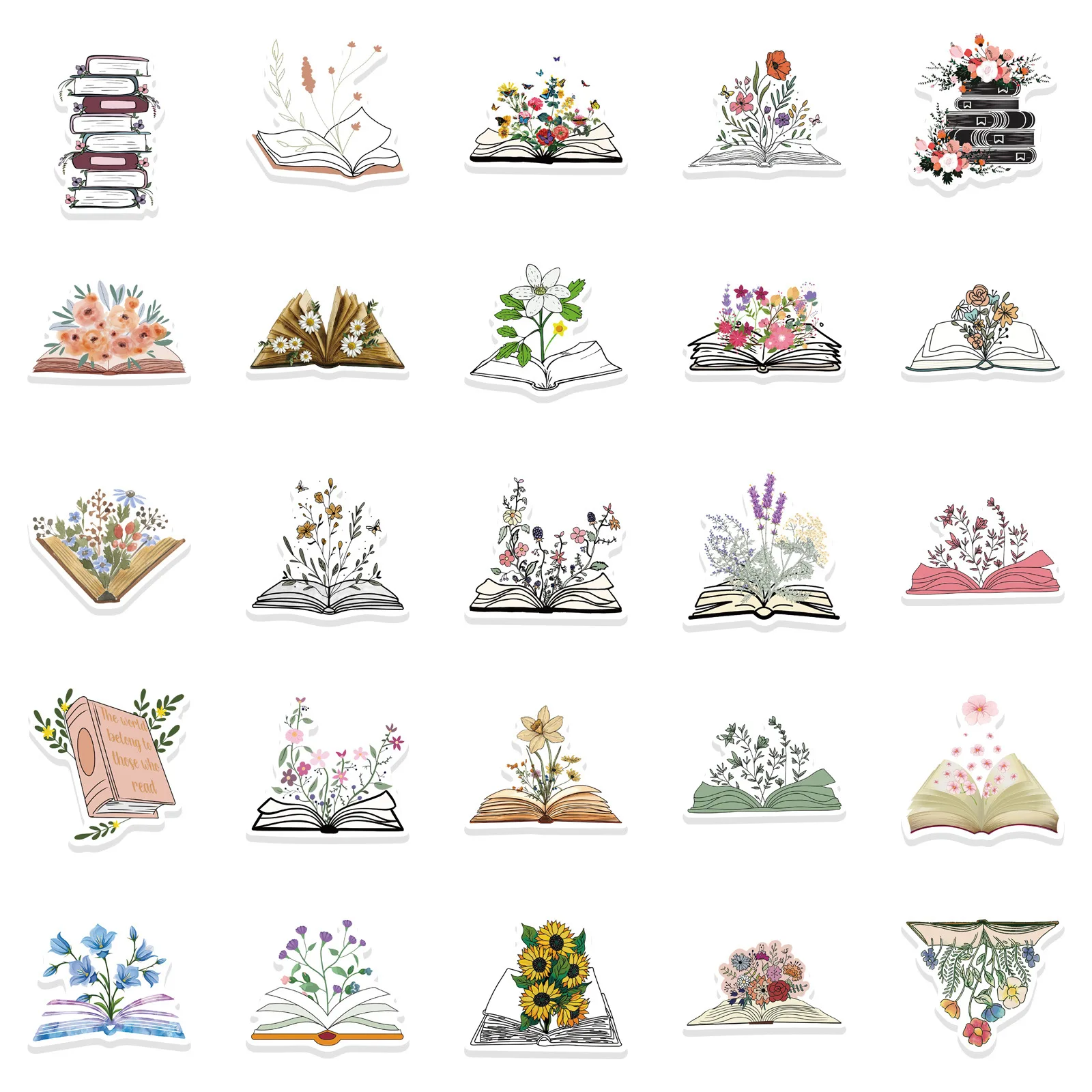 50Pcs Book flowers Stickers,Reading Stickers,Bookish,Book Stickers for Water Bottles,Bookish Items Stickers,Library Stickers