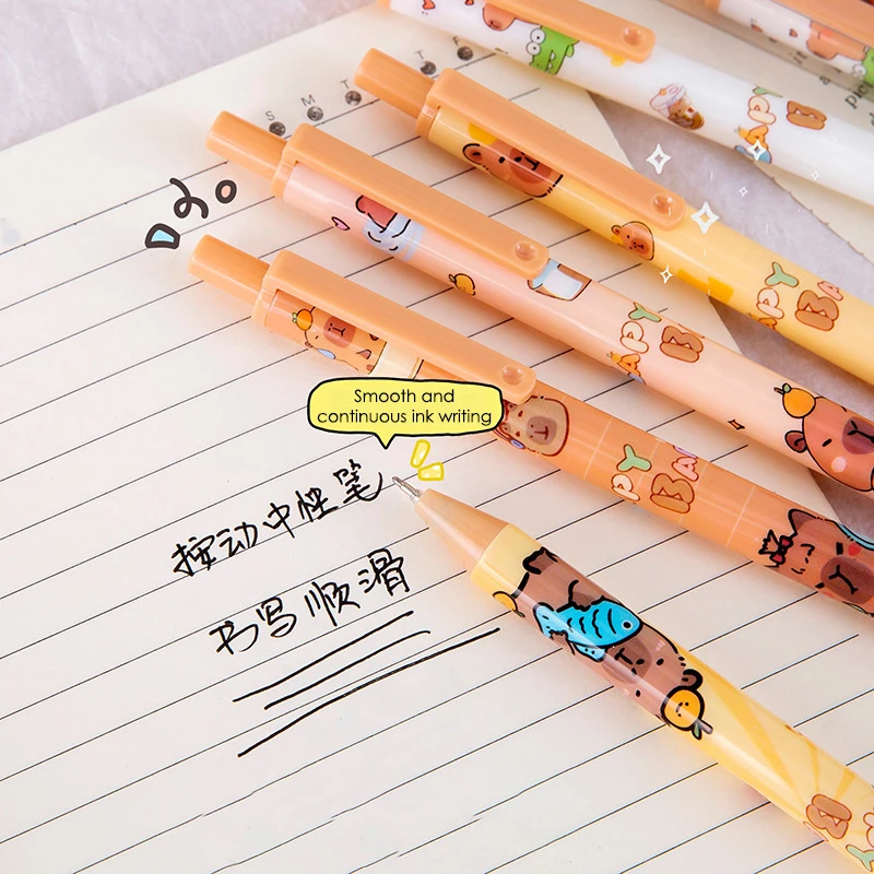 6Pcs Cute Cartoon Capybara Gel Pen Writing Smooth Quick-Drying Neutral Pens School Supplies Kawaii Student Stationery Gifts