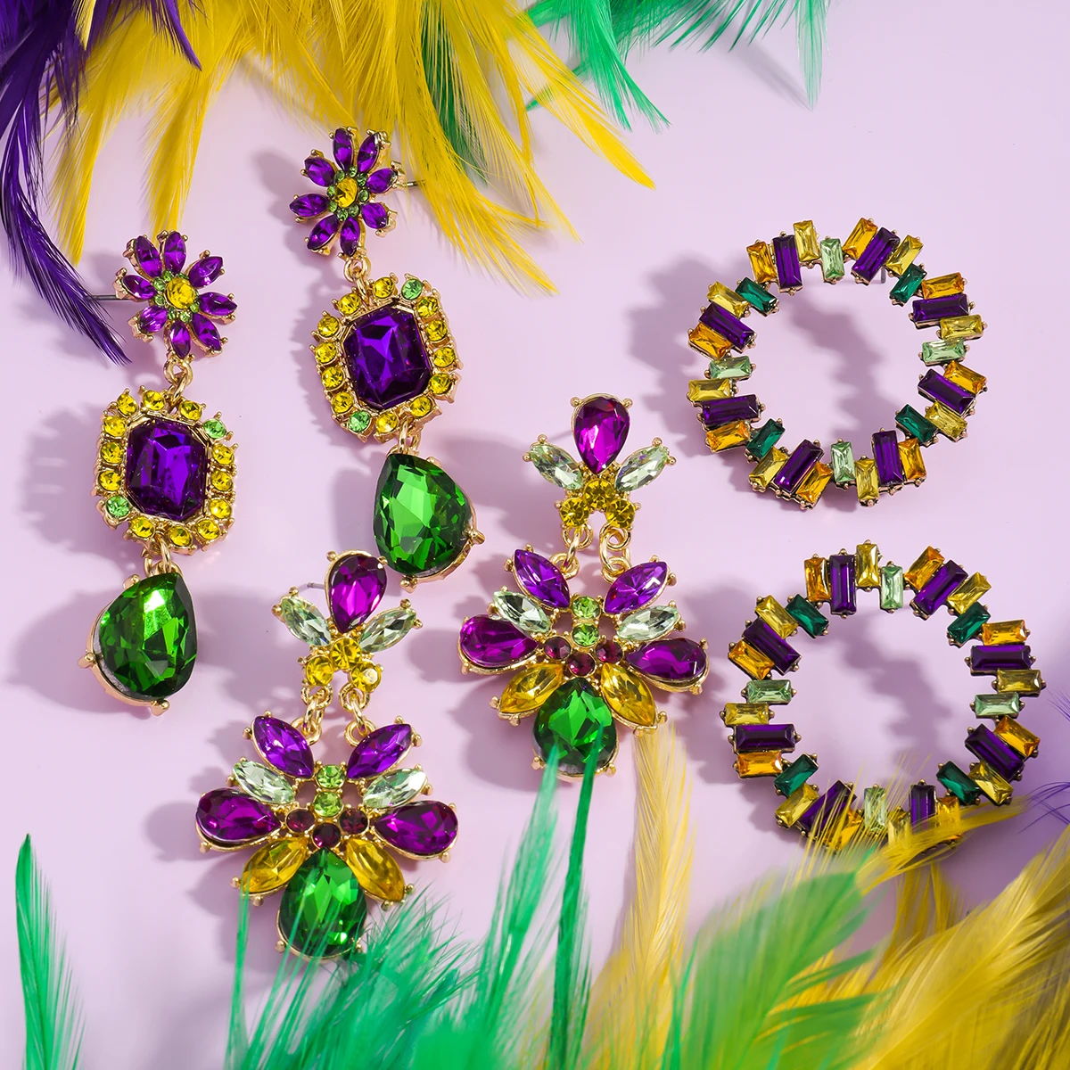 

2025 Hot Sell Bling Rhinestone Inlaid Geometric Flower Dangle Earrings For Women Carnival Colorful Charm Jewelry Ear Accessories