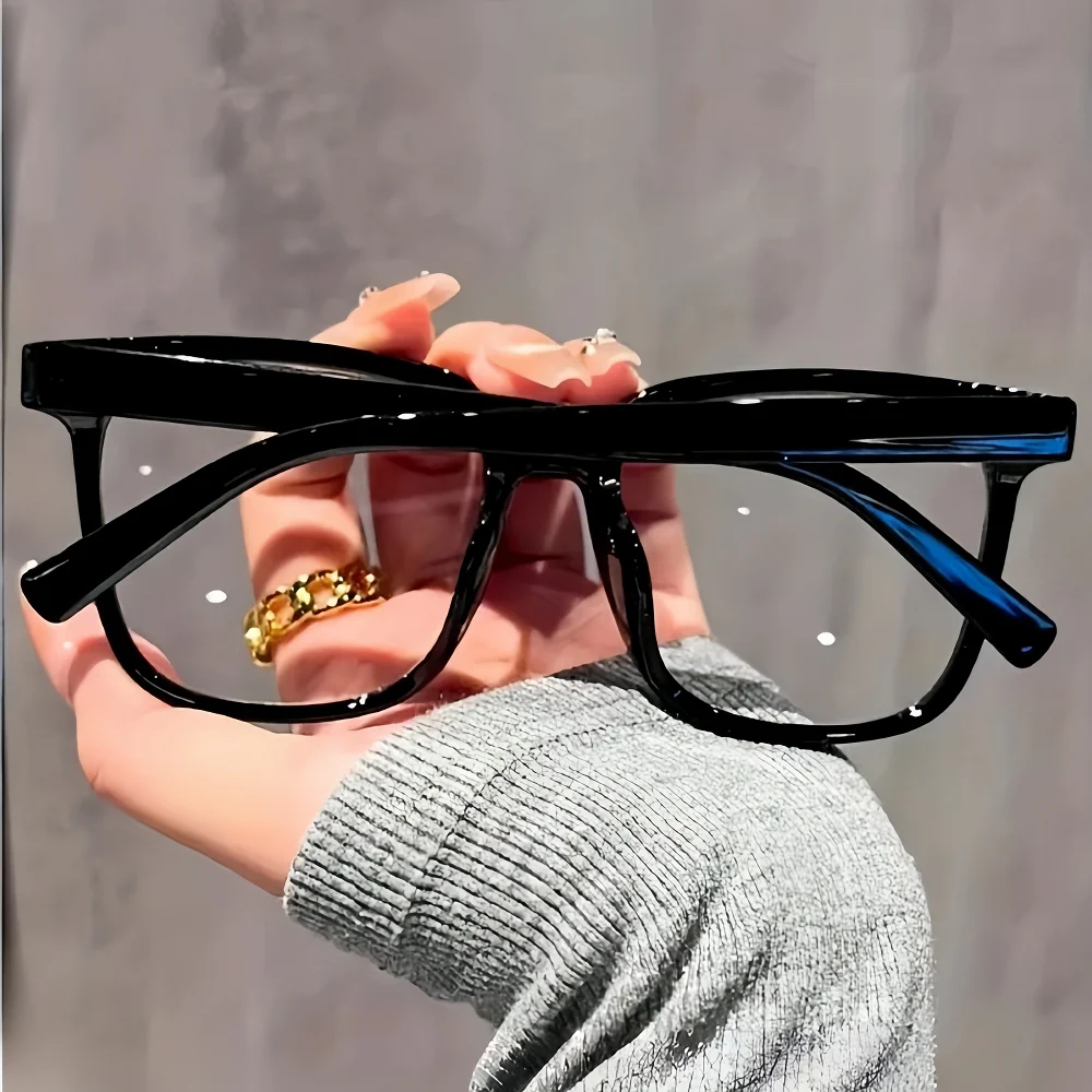 1Pair Fashion Square Frame Glasses, Clear Black Frames, Classic Campus Style, Back to School. - Detail 1