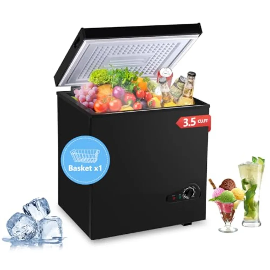 

3.5 Cu.Ft Chest Freezer with 6 Gears Adjustable Temperature Control -18F to 50F Black Removable Basket Deep Compact Freezer for