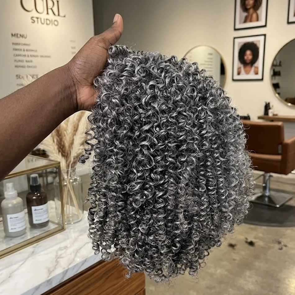 

Bob 250% Salt And Pepper Grey Human Hair Wigs Afro Kinky Curly Wig No Bleach Natural Grey Glueless Ready to Wear For Black Women