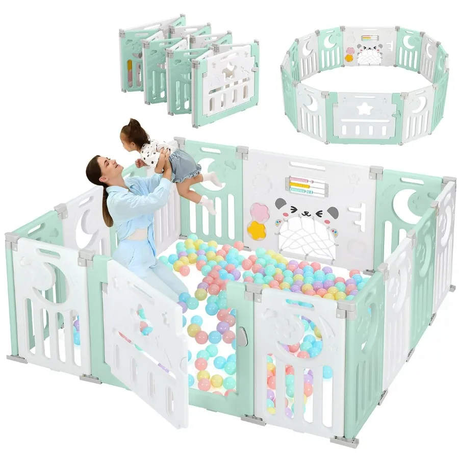 Box per bambini, parco per neonati per neonati e bambini piccoli, box pieghevole a 14 pannelli, area da gioco portatile regolabile, bambini per interni/esterni