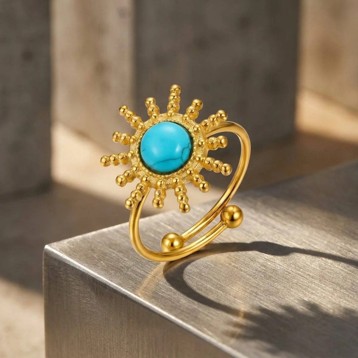 Edelstahl Blau Naturstein Geometrische Fingerringe für Damen und Herren Französischer Vintage Sonnenblumen-Blatt Runder Ovaler Ring Schmuck – Detail 22