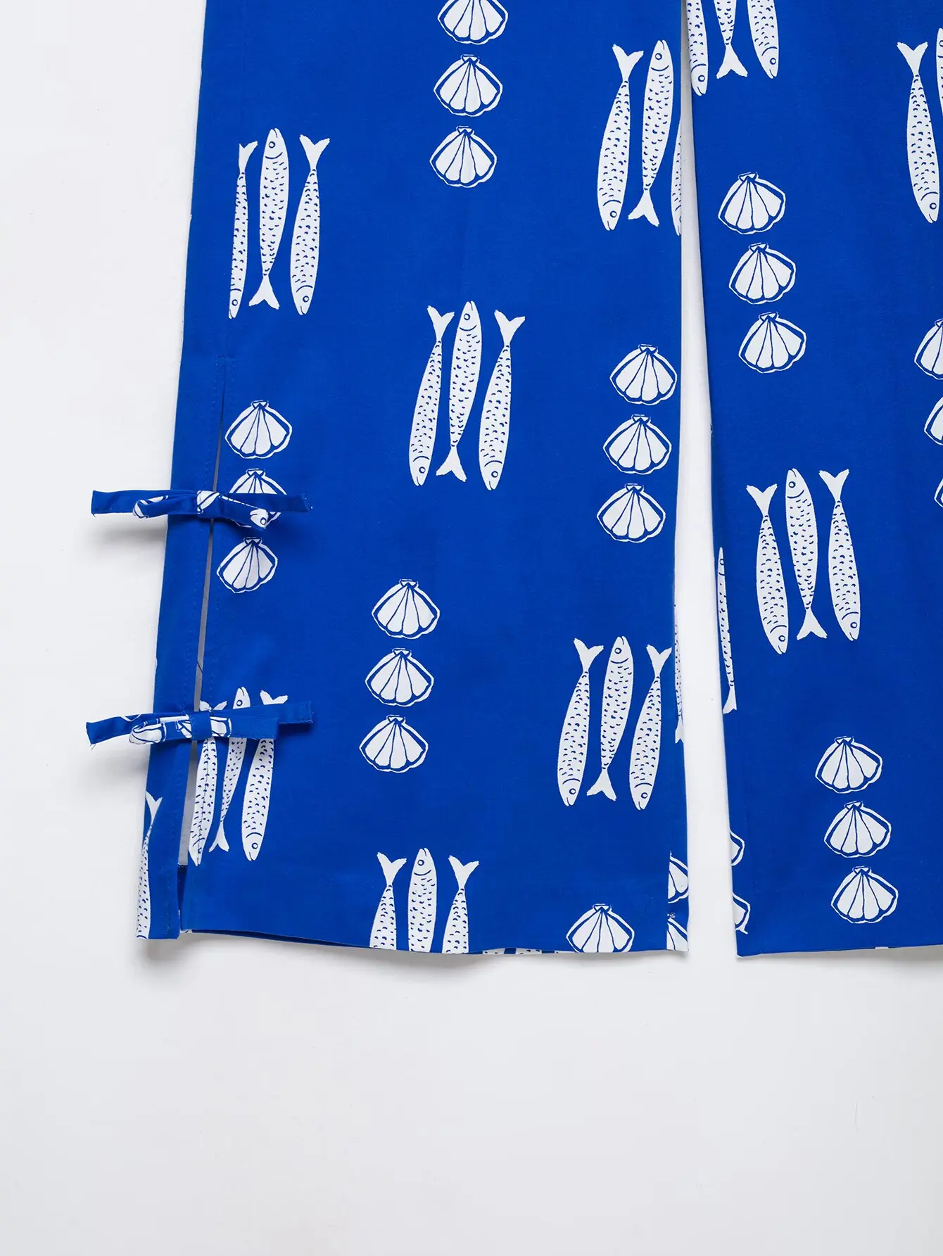 KONDALA Schickes Lässiges Bedrucktes Fisch-Motiv 2026 Damen-Anzug mit Knöpfen, Sexy Schmal Geschnittene Weste + Weite Hose mit Schleife und Reißverschluss, Böhmisches Damen-Set – Detail 20