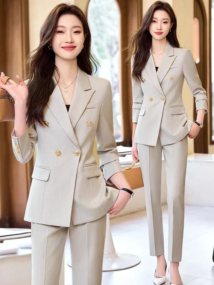 

Элегантный женский пиджак для офиса, профессиональная деловая одежда, весна-осень, высококачественный модный стиль для работы, с пуговицами, полиэстер