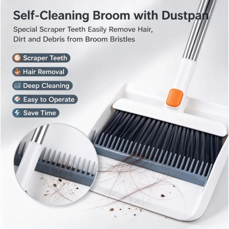 Stocking Stuffers Christmas Gift 3‑in‑1 Magnetic Broom Dustpan Set Rotatable Folding Compact Space‑Saving for Home Office Dorm