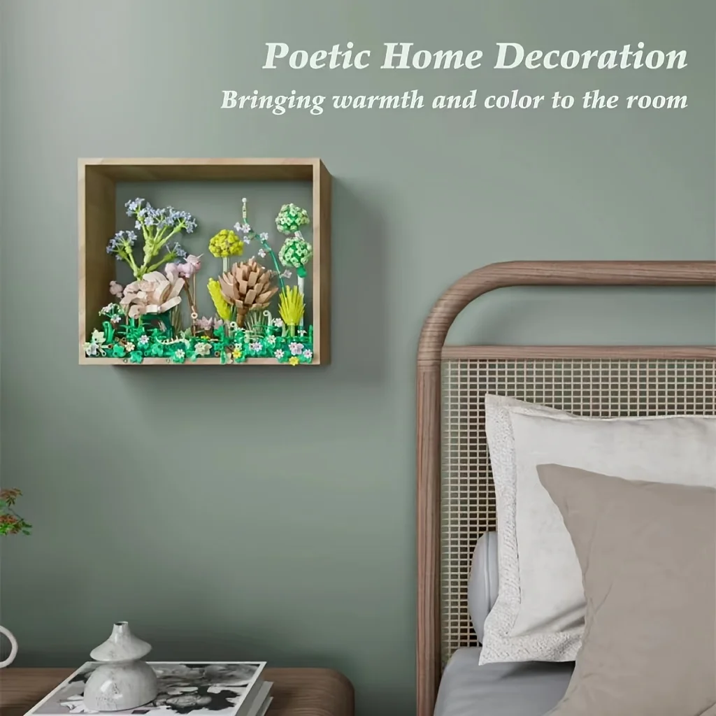 Bloque de construcción de madera, marco de fotos, decoración de pared, soporte de flores flotante DIY, exhibición colgante en el jardín del hogar, regalo de cumpleaños