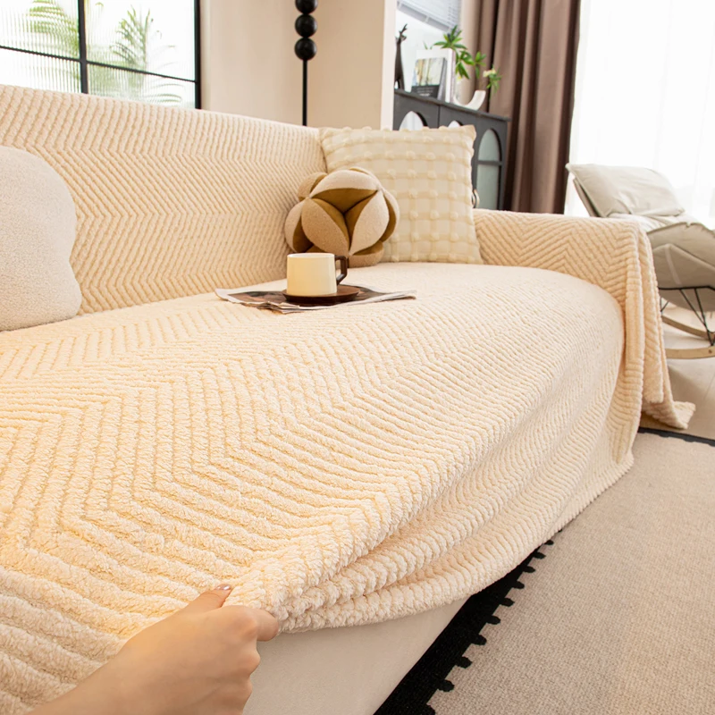 

cream plush Fashion Geometrical Throw Sofa Cover Blanket Washable Couch Covers for Couch Sofa Pet Friendly, Furniture Protector