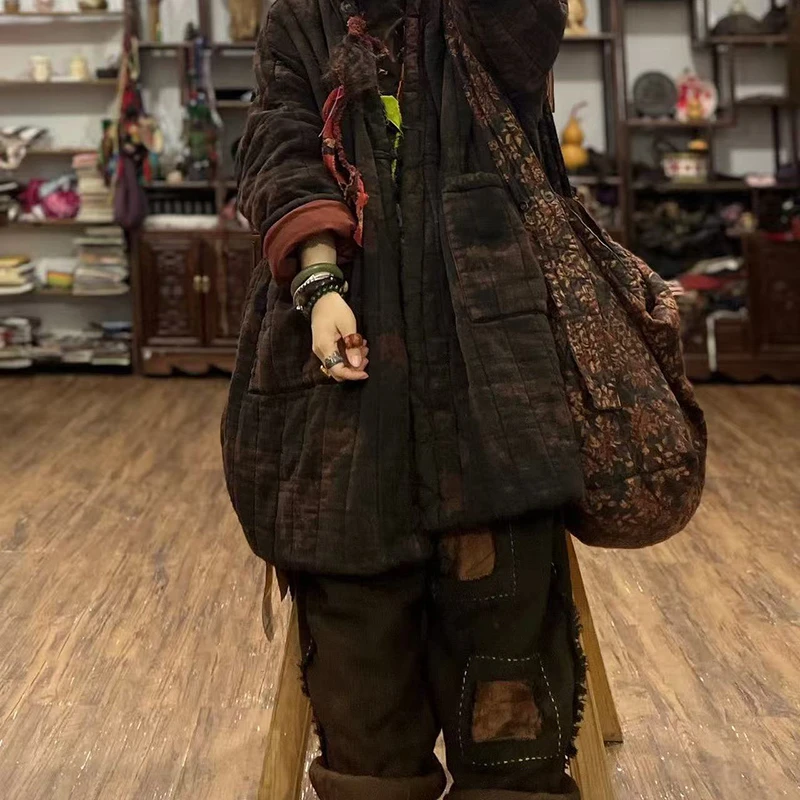 2025 nueva llegada de invierno de las mujeres de un solo pecho de manga larga con cuello en V Parkas bolsillo Patchwork buena calidad abrigos casuales de algodón H264