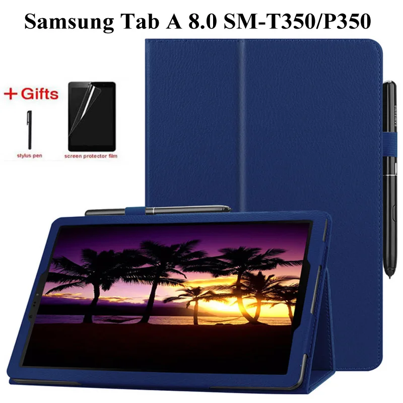 Top Quality Litchi Stand PU Leather Cover Case for Samsung Galaxy Tab A 8.0 T350 T355 P350 P355 Tablet Funda Case+Film+Pen