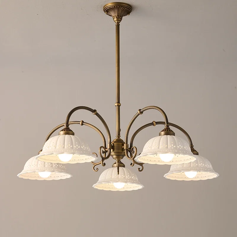 

New Retro All Copper Pendant Light with Antique Style Bedroom Living Room Dining Room Study Design Art Ceramic Lighting Fixtures