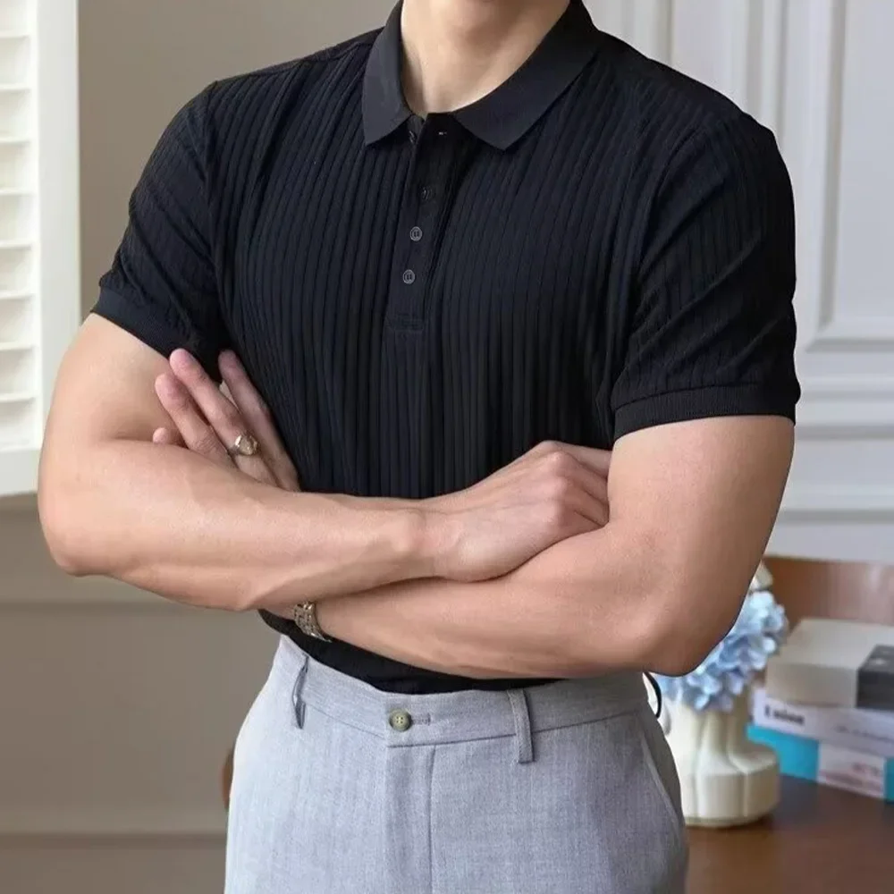 Männer Sommer Kurzarm Polo Dünne Casual Sportswear Hundert Stretch Tasten Koreanische Mode T-shirt männer Tops – Detail 5
