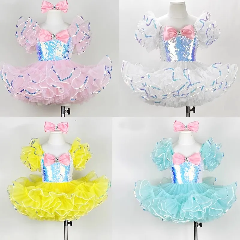 

Kids Ballroom Clothing Sequined Modern Dance Tutu Dress Girls Jazz Dance Costume Stage Wear Toddler Wedding Princess Dress