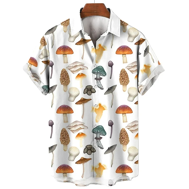 Men\'s Shirt 3D Mushroom Printed Shirt For men\'s Clothing Fun Oversized Short Sleeved Hawaiian Beach Shirt Vacation Y2k Shirt