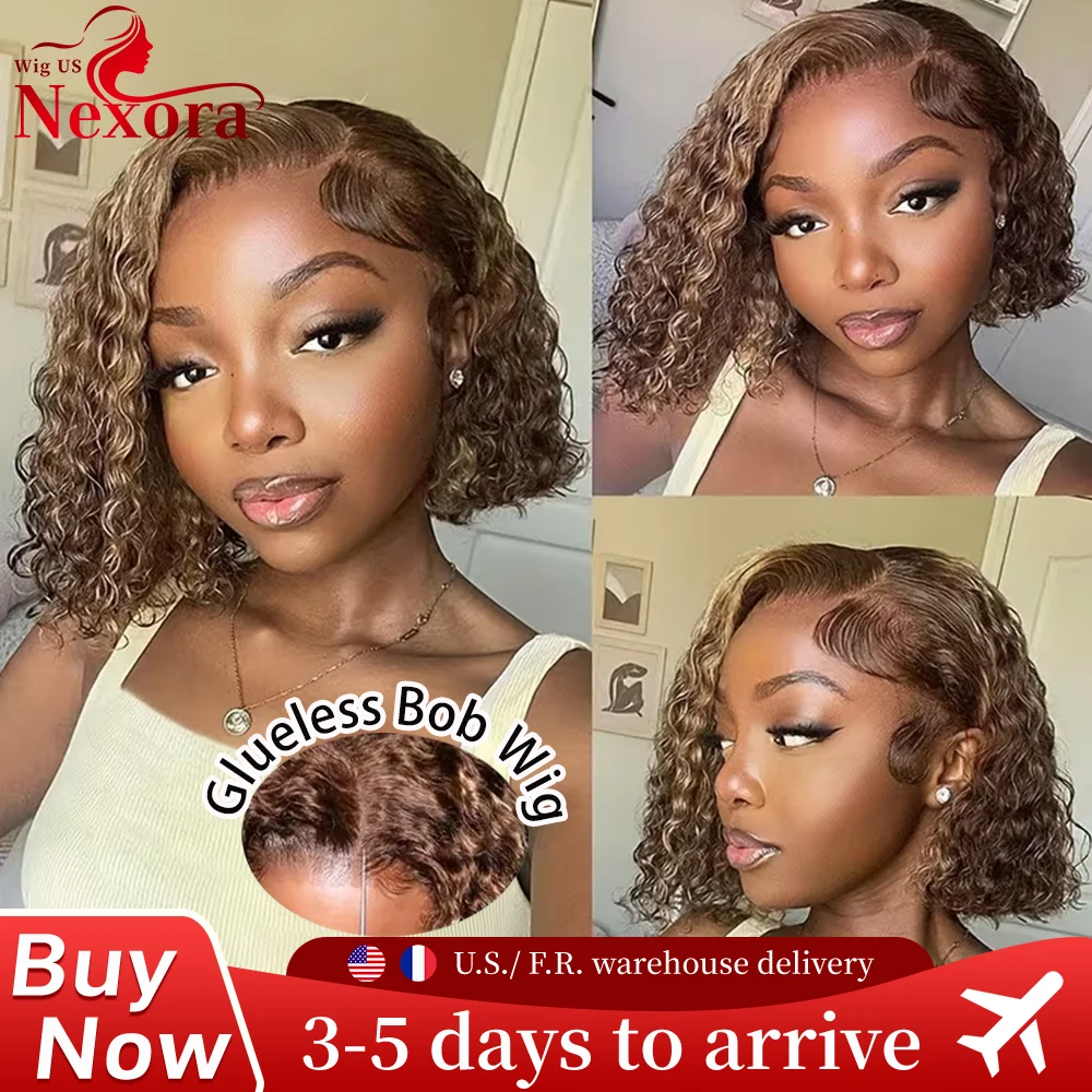 

Deep Wave Bob Wig 4/27 Highlight Wig Human Hair 5x5 Glueless Wig Brazilian Curly Wig Pre Plucked Hairline Pre Cut HD Lace Wig