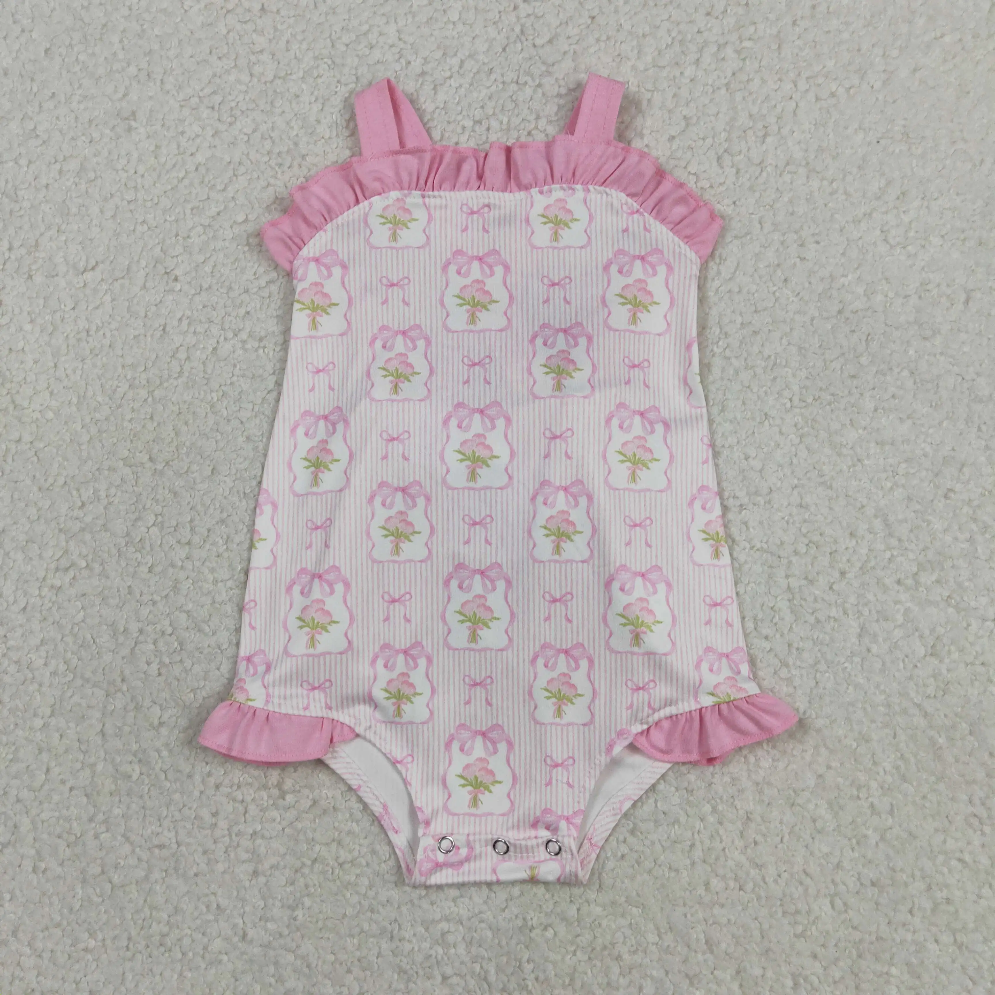 Wholesale Newborn Infant Flower Bodysuit Kids Toddler Bows Floral Bubble Romper Baby Girl Children Girls Summer Clothes