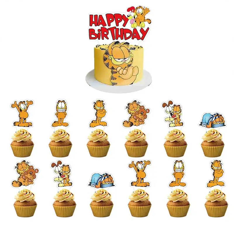 Garfielde de gato para decoración de fiesta de feliz cumpleaños, globo de juguete para niño, adorno de pastel, pancarta, decoración del hogar para