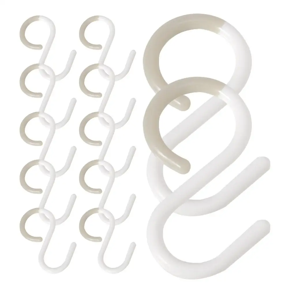 

12 White Small S-shaped Hooks for Kitchen Bathroom Door Key Holder Closet Clothes Hanger Storage Plastic