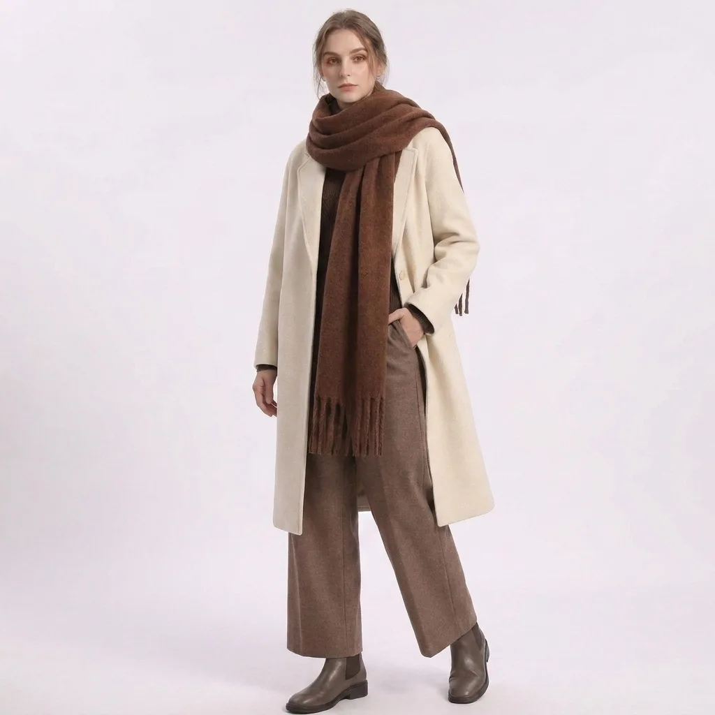 Winter Scarf Women Luxury Autumn Winter Cashmere Scarf Thickened Warm Shawl Classic Tassels Fluffy Scarf Solid Color Soft Shawl