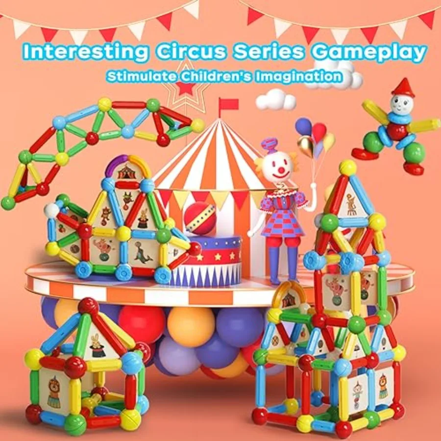 Magnetic Building Blocks for Boys and Girls, 132Pcs Creative Magnetic Sticks and Balls STEM Construction Toys for Toddlers Earl