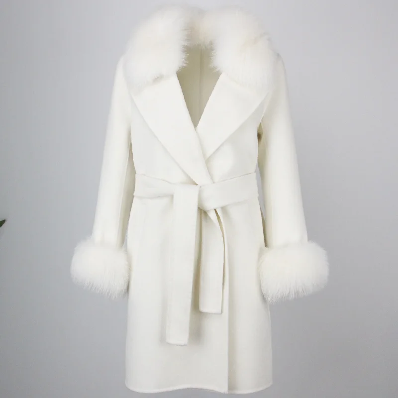 MENHR BONITA-Manteau en Laine Naturelle pour Femme, Streetwear, Double Boutonnage, Ceinture, Mélange de Cachemire, group Fourrure, Veste d'Hiver, Nouveau, 2023