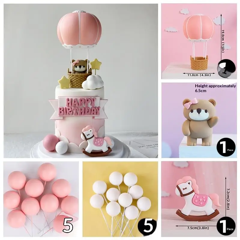 Blue Pink Hot Air Balloon Cake Topper Gender Reveal Party Cake Decoration Kids Boy Girls Birthday Party Supplies Baby Shower