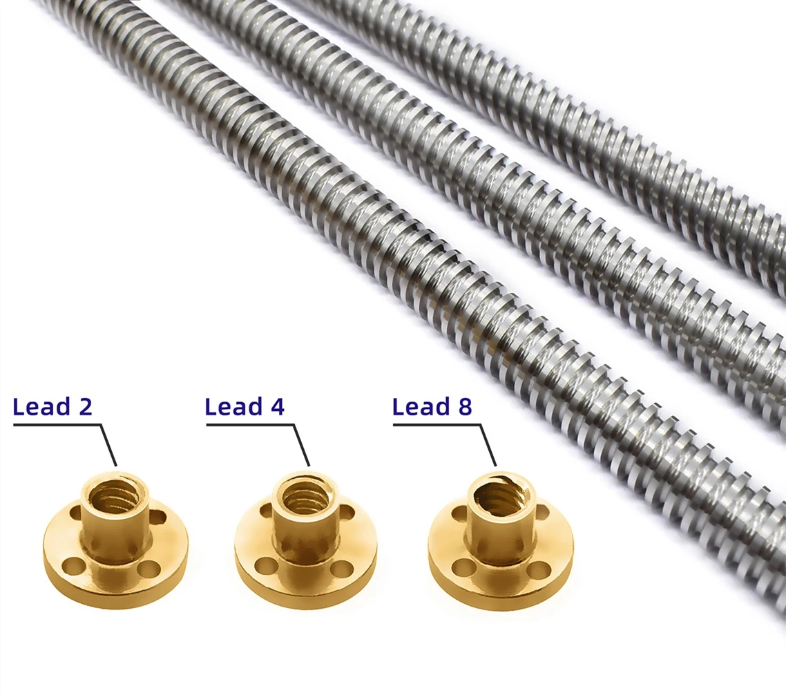 

3D Printer T8 Shaft Trapezoidal Rod Screw 8mm Linear Shaft Lead 1/2/4/8/12/14mm with Brass Nut Length 100 To 550mm Stepper Motor