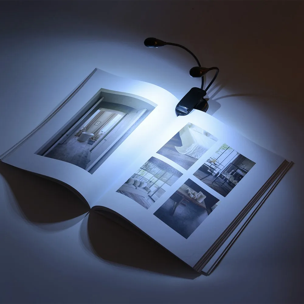 2pcs ​LED Lamp Music Stand Light​ ​Double Arms 6 Beads/8 Beads ​Book Lamp​ ​Black ​Eye Protection ​Reading Light​