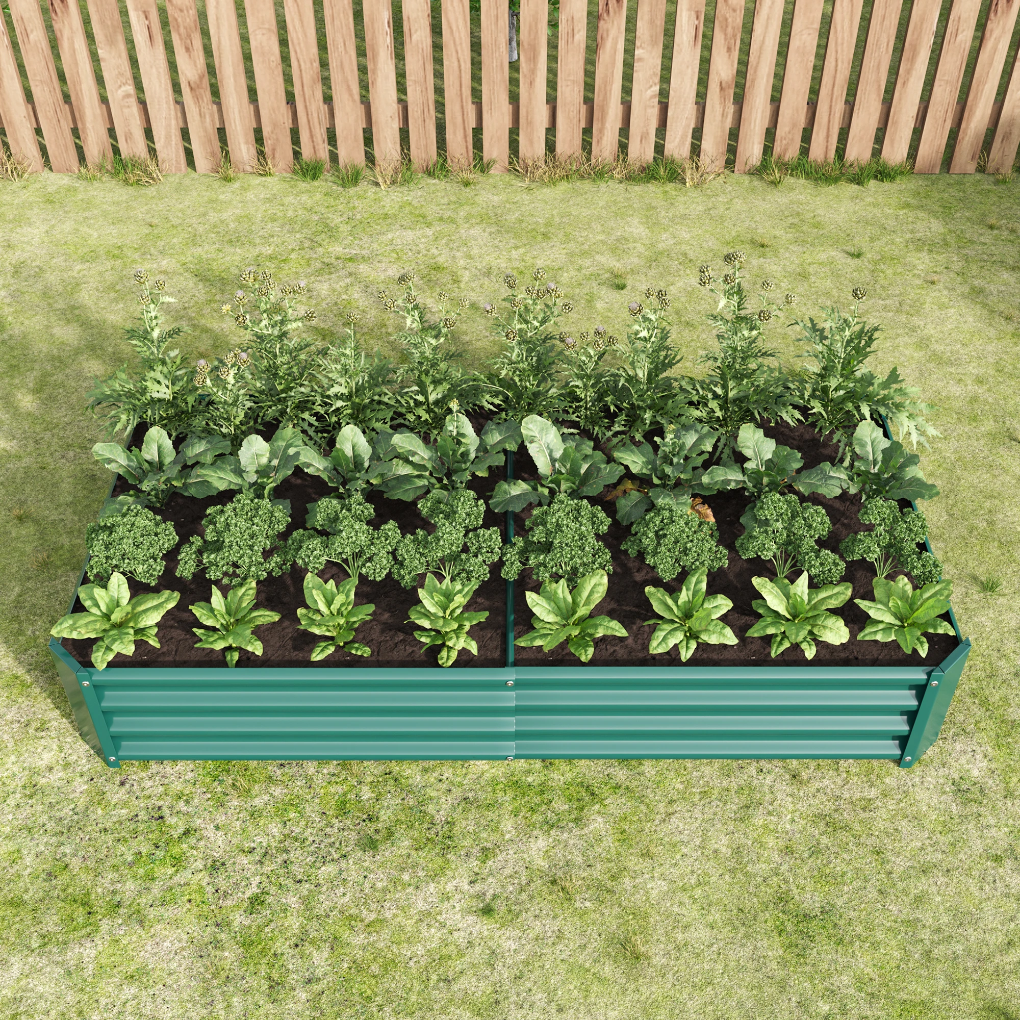 Cama levantada ao ar livre do jardim do retângulo, plantador do metal, camas para plantas, vegetais e flores, verde, 6x3x1ft