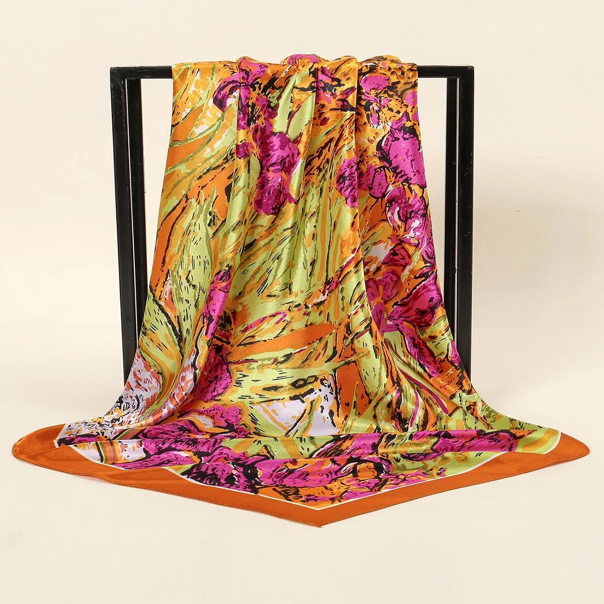 Pañuelo de seda con estampado Floral para mujer, Bandana cuadrada Popular de 85x85cm, 2024