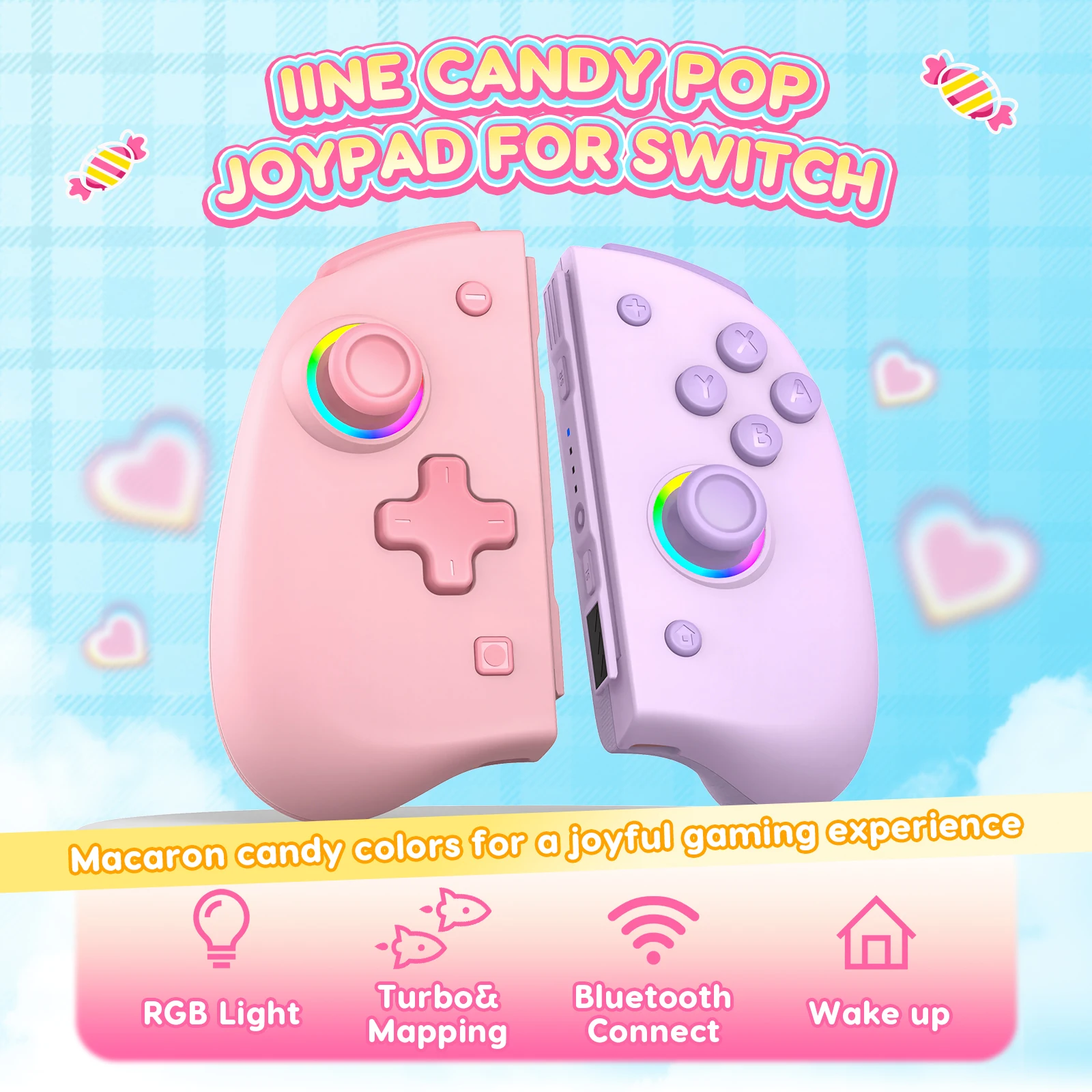 Imagem -02 - Joypad Pop Iine-candy para Switch Turbo Auto-fire um Botão para Acordar Somatossensorial de Seis Eixos Luz Rgb Colorida