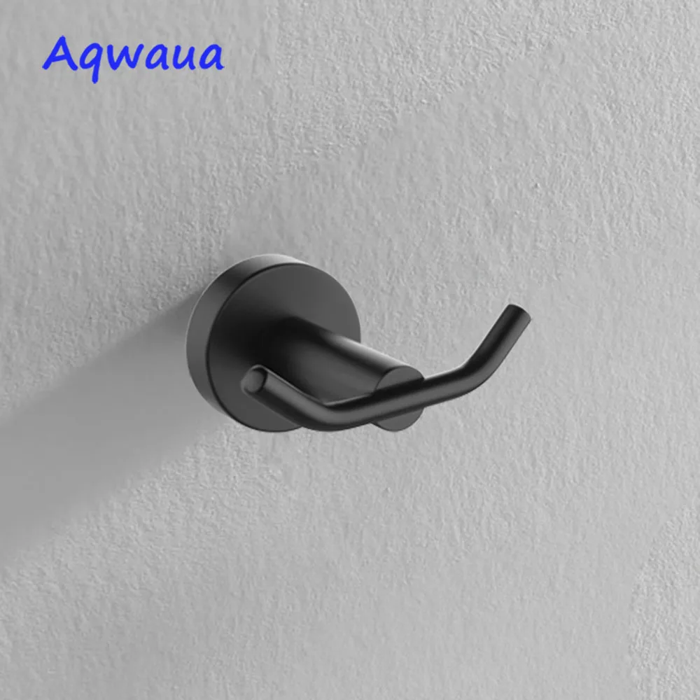 Aqwaua Double Towel Hook SUS304 Robe Hook Nice Design Wall Hanger Bathroom Accessory 100% Stainless steel Matte black