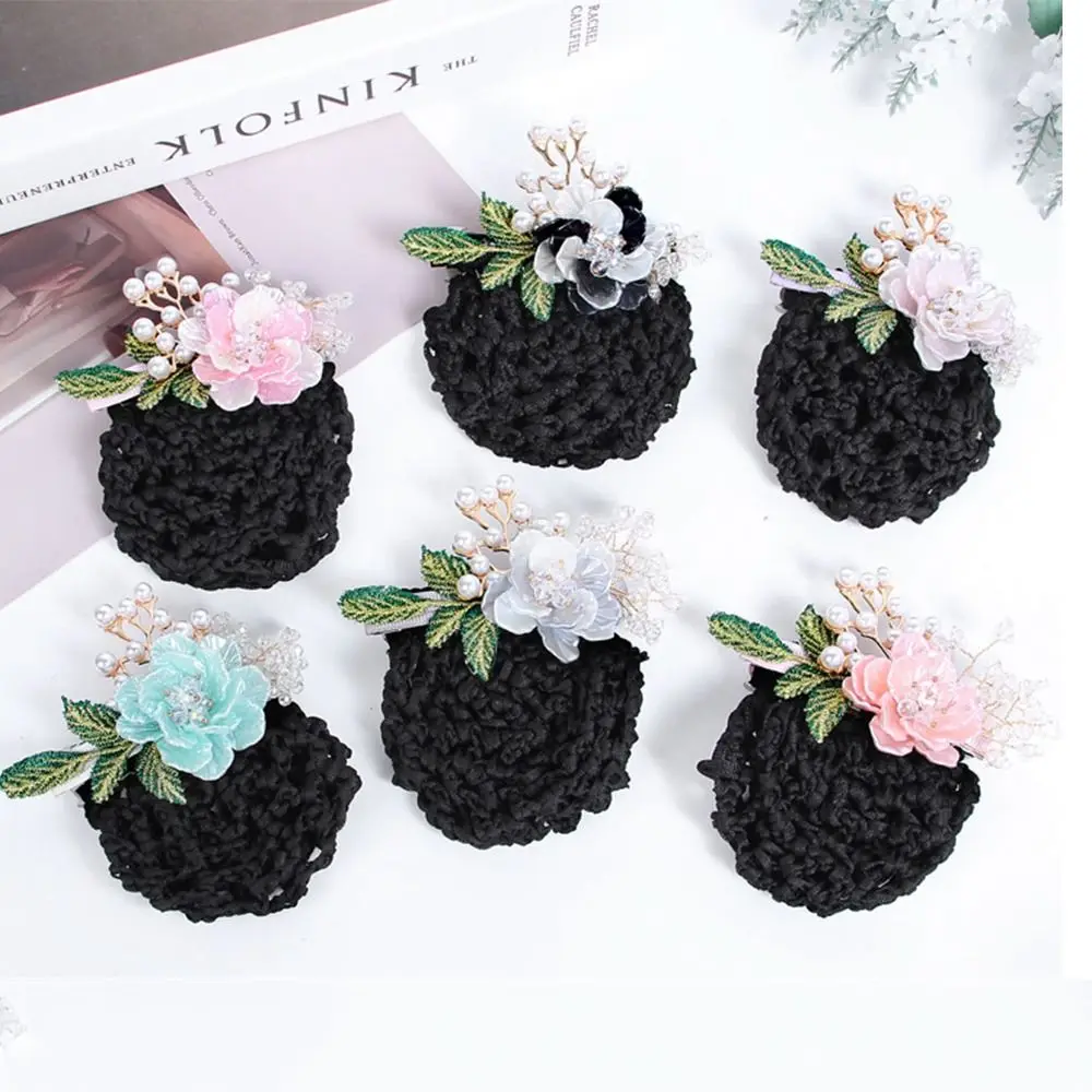 

Korean Style Flower Snood Spring Clip Hairgrips Cover Net Ponytail Clip Pearls Crochet Bun Net Hair Clip Headwear Lace Hair Net