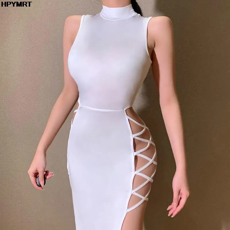 

Summer New Dress Sexy Sleeveless Sling Fashion Backless High Slit Strap Dress Women's Club Party Dress Body Dresses Women