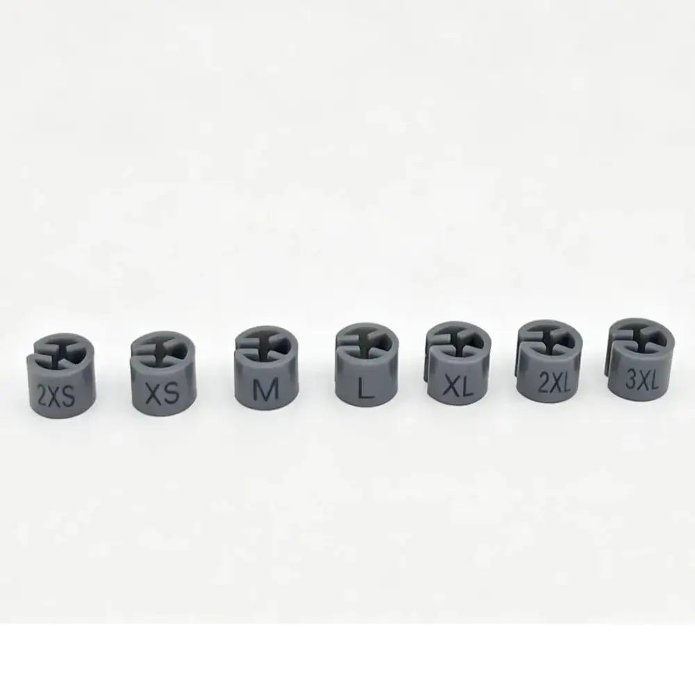 400 Stück/Lot Kleiderbügel mit Kreisgrößenmarkierungen XS/S/M/L/XL/XXL, bedruckte Größenetiketten-Clips, Kleidergrößenmarkierungen, grau gefärbt – Detail 2