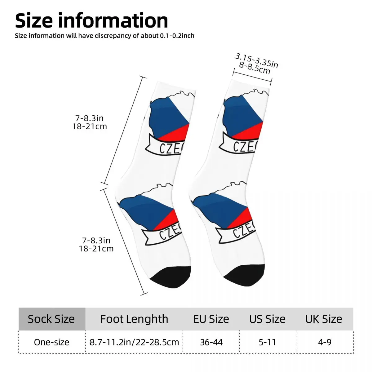 Vintage Czechia Map Sticker Sticker 2024 Men's compression Socks Unisex Europe Harajuku Pattern Printed Novelty Crew Sock