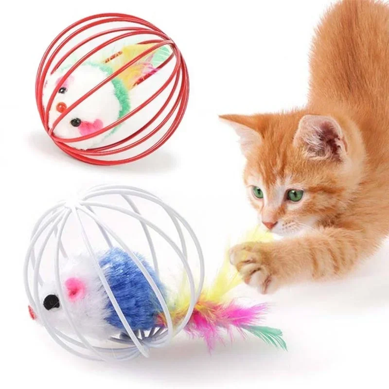1Pc Interactive Cat Toy Mouse In Cage Rolling Ball Rat Chase Toy For Kittens Cats Puppies Indoor Exercise Play Random Color