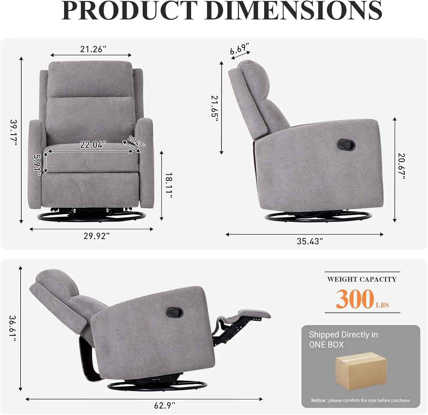 Colamy Swivel Rocking Recliner, Fsc Certified Fabric Glider Sofa Chair With Ergonomic High Backrest For Living Room, Office,